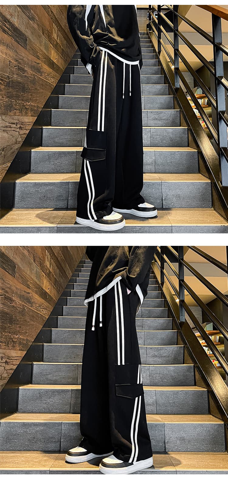 【メンズ】スウェットパンツ 縦ライン入り ゆったりスウェットパンツ
