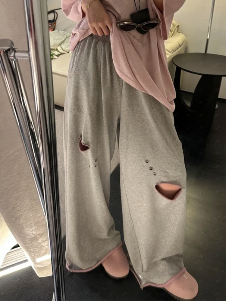 【レディース】スウェットパンツ ヴィンテージダメージワイドフレアパンツ