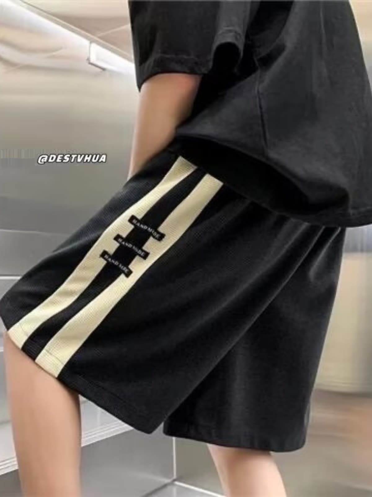 【メンズ】スウェットパンツ ツーラインワッフル生地ショートパンツ