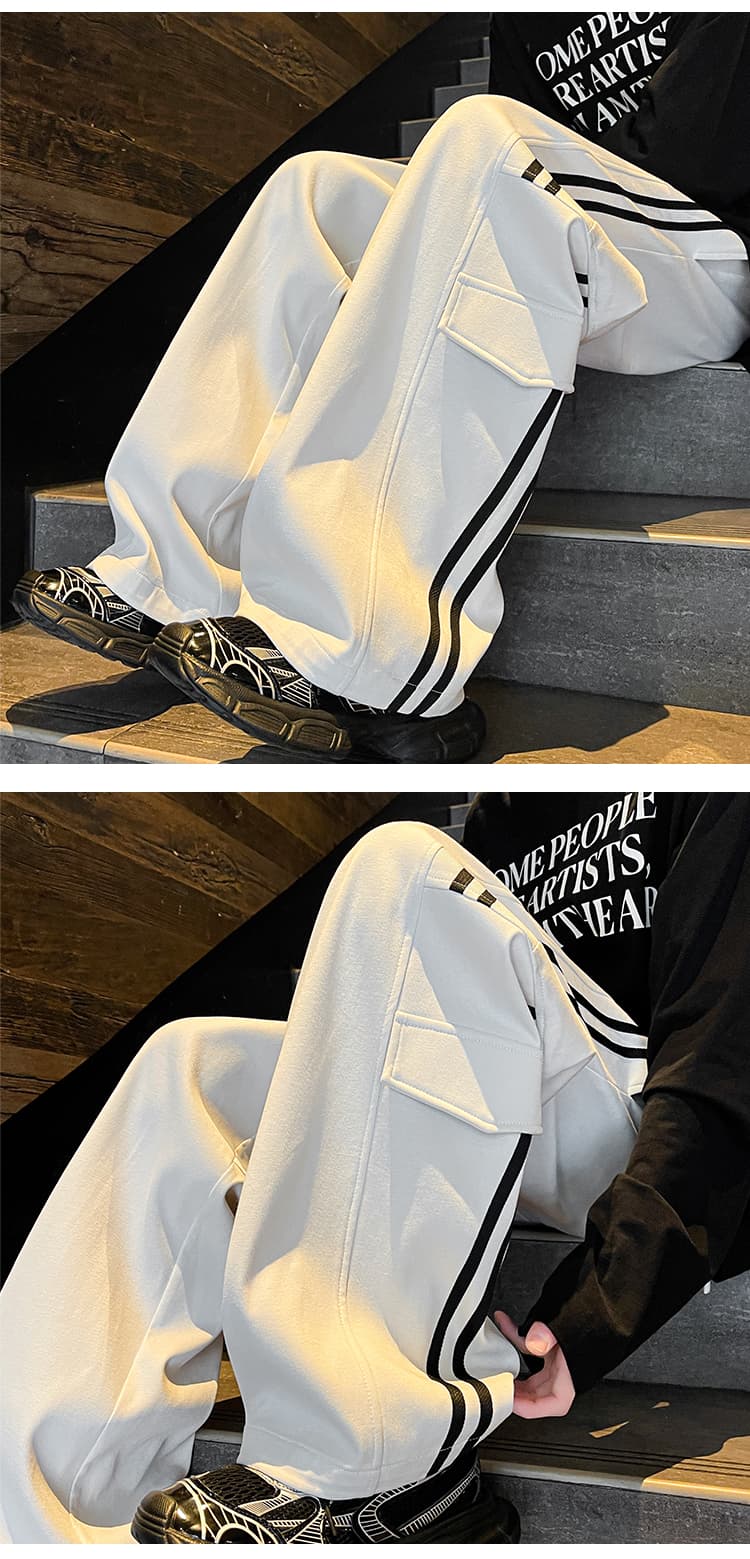 【メンズ】スウェットパンツ 縦ライン入り ゆったりスウェットパンツ