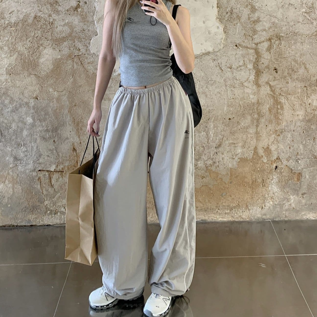 【レディース】スウェットパンツ スウェットパンツ ゆったりシルエット 切替デザイン スポーツパンツ