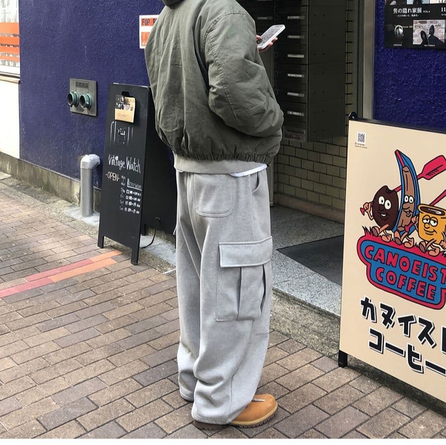 【メンズ】スウェットパンツ スウェットパンツ ゆったり大容量ポケット付きあたたか素材パンツ
