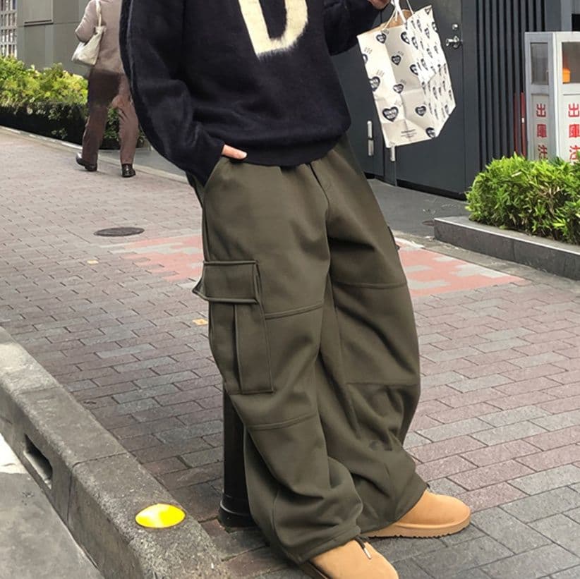 【メンズ】スウェットパンツ スウェットパンツ ゆったり大容量ポケット付きあたたか素材パンツ