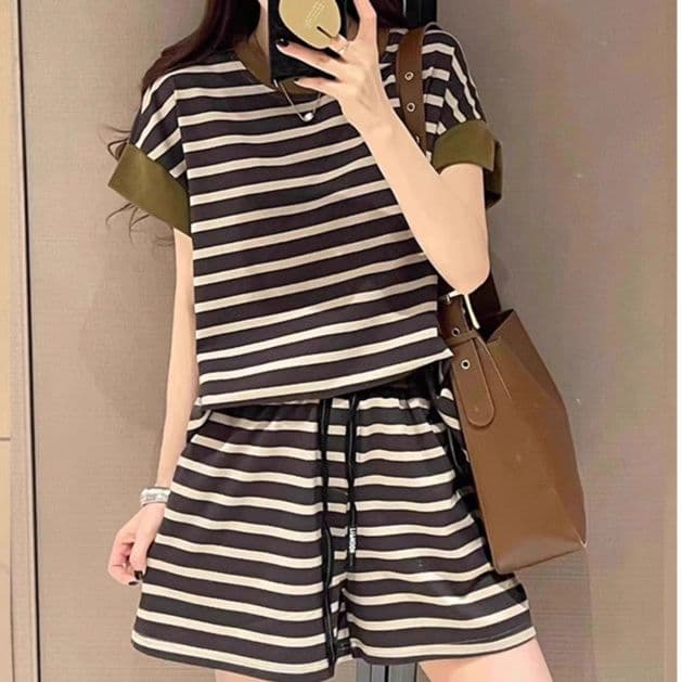 【レディス上下セット】スウェットパンツ スウェットパンツ ボーダー柄 セットアップ ショートパンツ