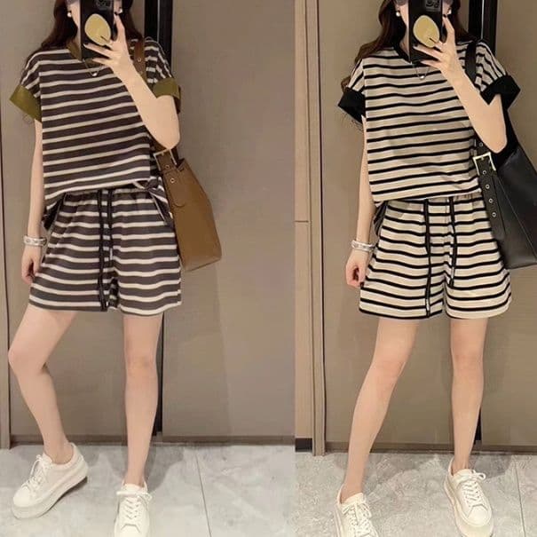 【レディス上下セット】スウェットパンツ スウェットパンツ ボーダー柄 セットアップ ショートパンツ