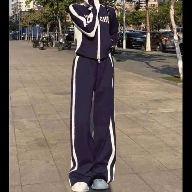 【レディース上下セット】スウェットパンツ サイドライン入りゆったりスウェットパンツ