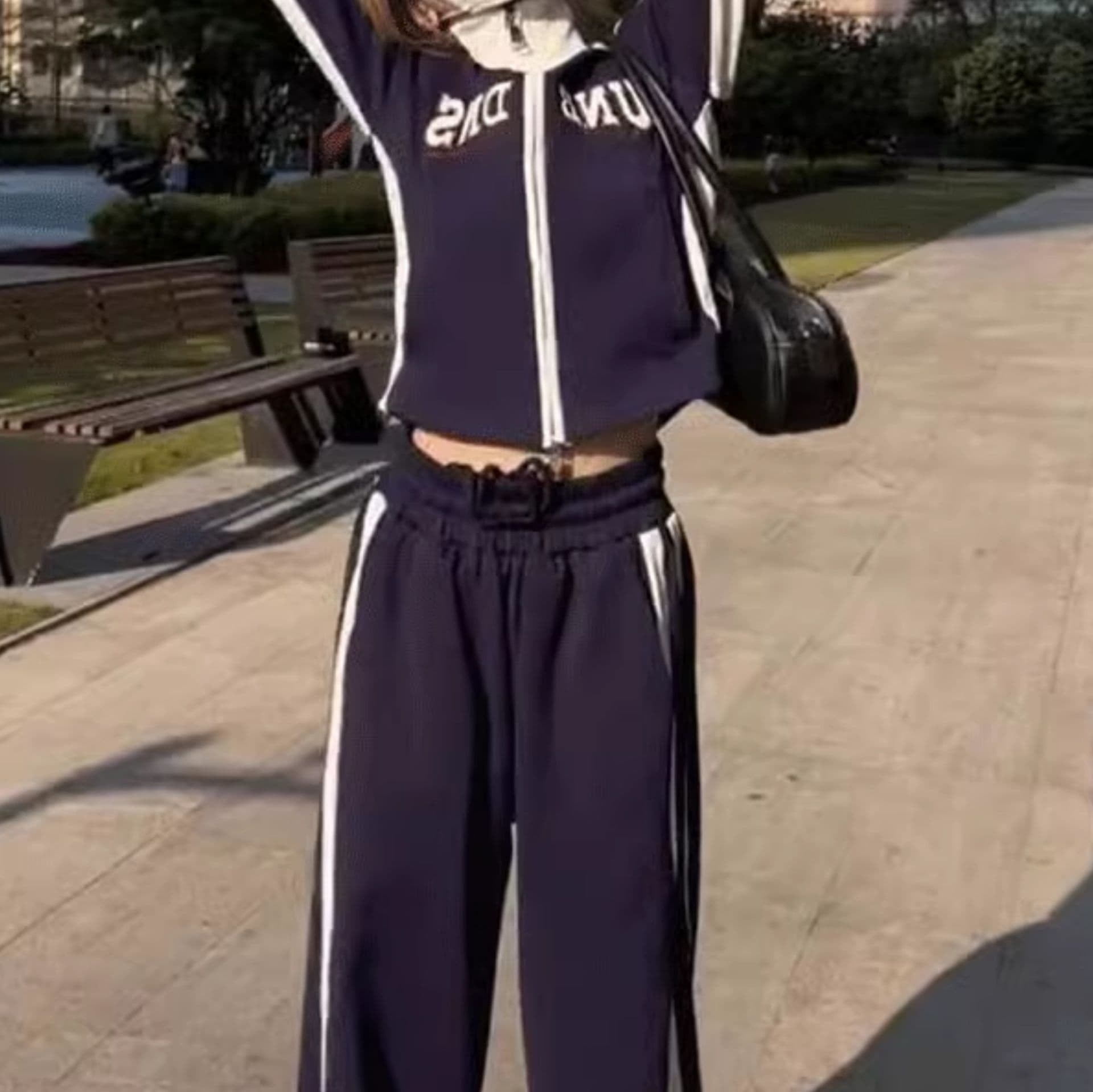 【レディース上下セット】スウェットパンツ サイドライン入りゆったりスウェットパンツ