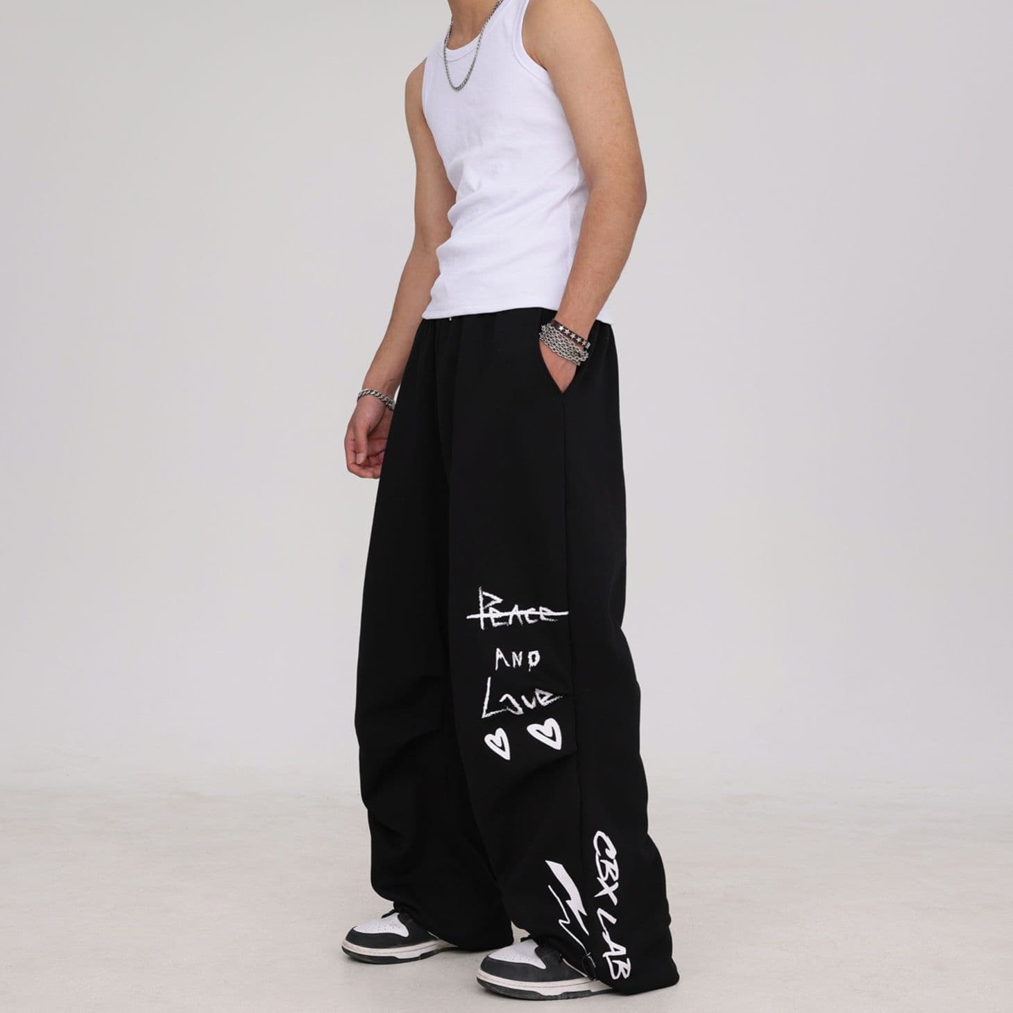 【メンズ】スウェットパンツ スウェットパンツ ストリートメッセージワイドパンツ