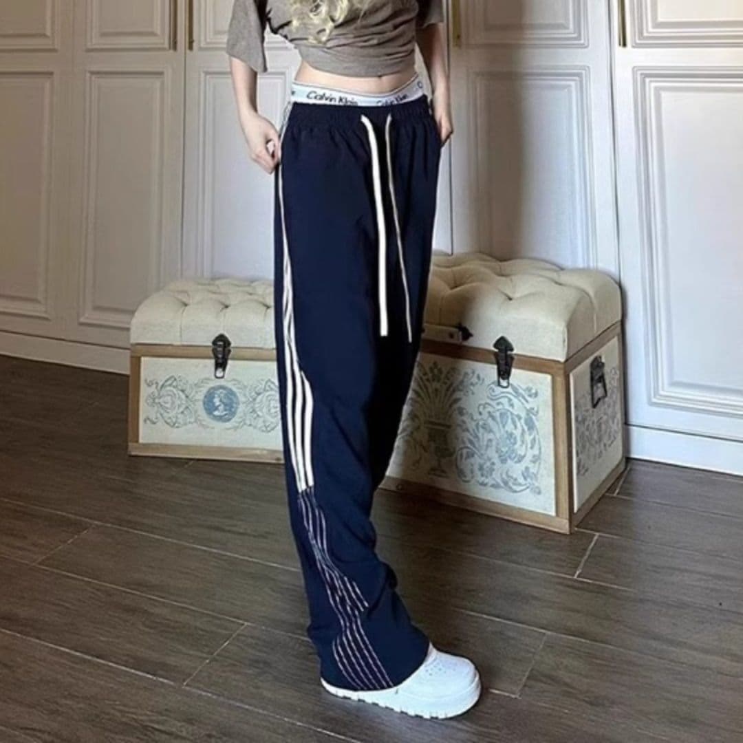 【レディース】スウェットパンツ サイドライン ワイドスウェットパンツ