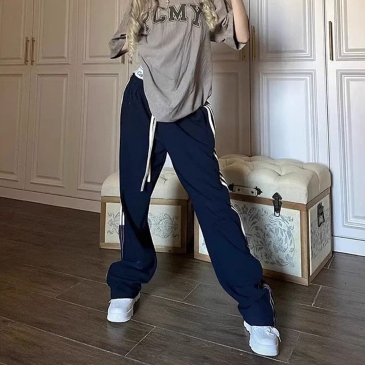 【レディース】スウェットパンツ サイドライン ワイドスウェットパンツ