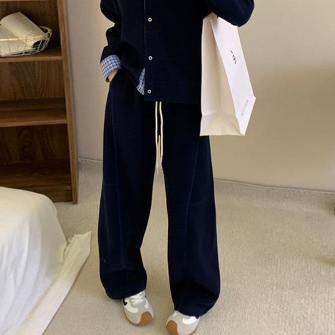 【レディース上下セット】スウェットパンツ スウェットパンツ 切替リラックスワイドパンツ