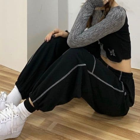 【レディース】スウェットパンツ スウェットパンツ ラインステッチゆったりパンツ