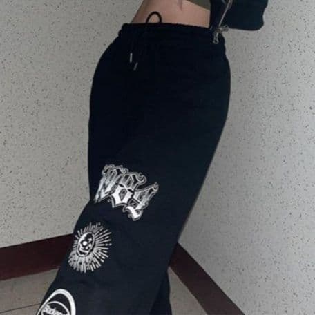 【レディース】スウェットパンツ スウェットパンツ ストリートモチーフ柄入りゆったりパンツ