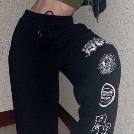 【レディース】スウェットパンツ スウェットパンツ ストリートモチーフ柄入りゆったりパンツ