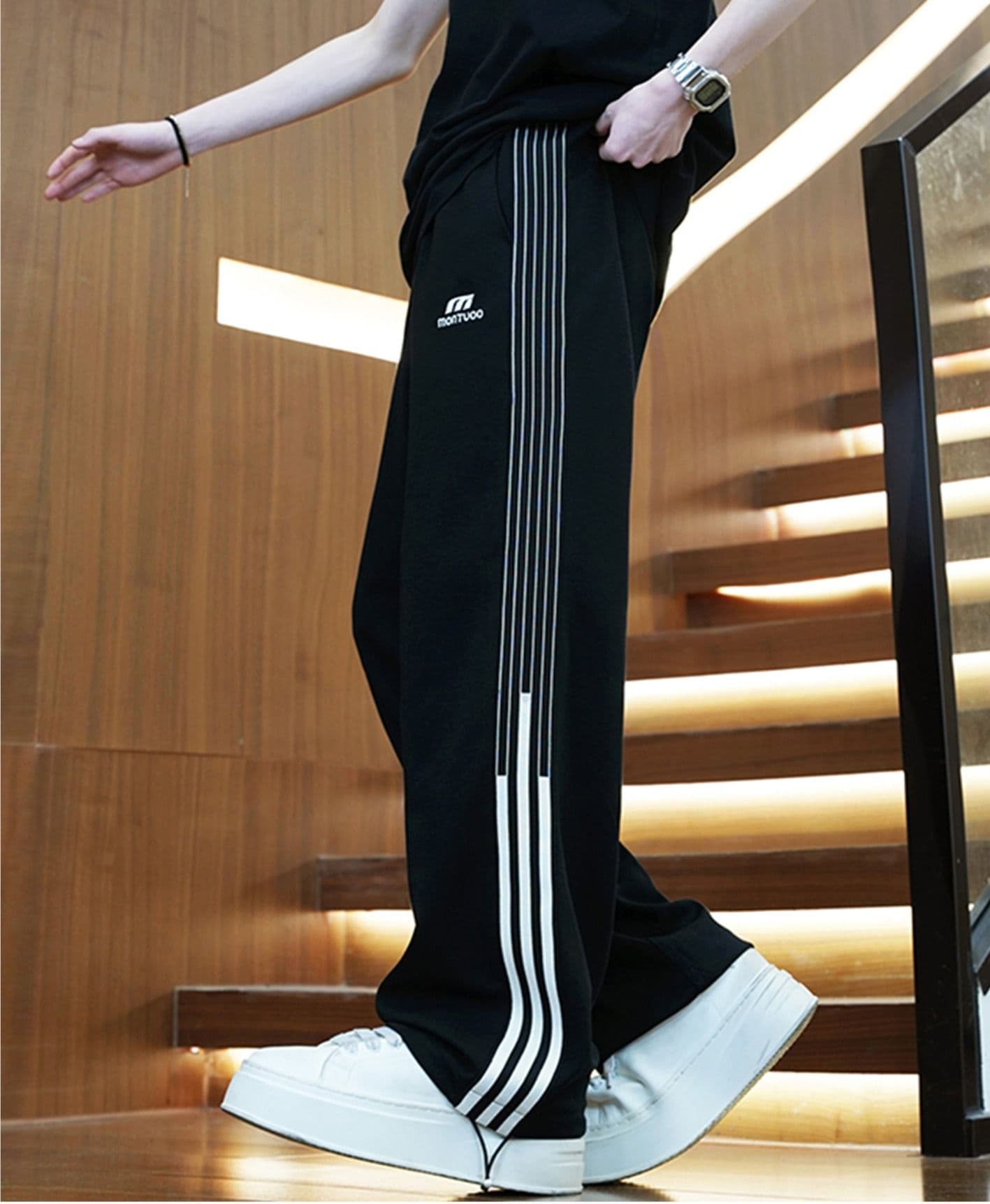 【メンズ】スウェットパンツ スウェットパンツ 縦ライン入りゆったりスポーツパンツ