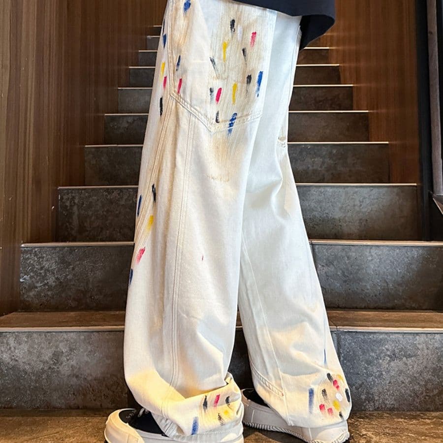 【メンズ】アート柄ワイドスウェットパンツ