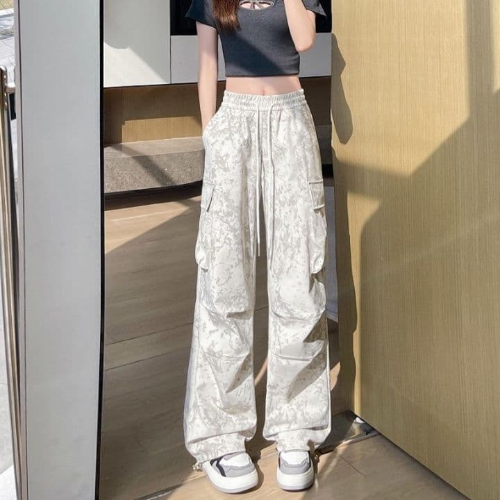 【レディース】ムラ染めカーゴワイドスウェットパンツ