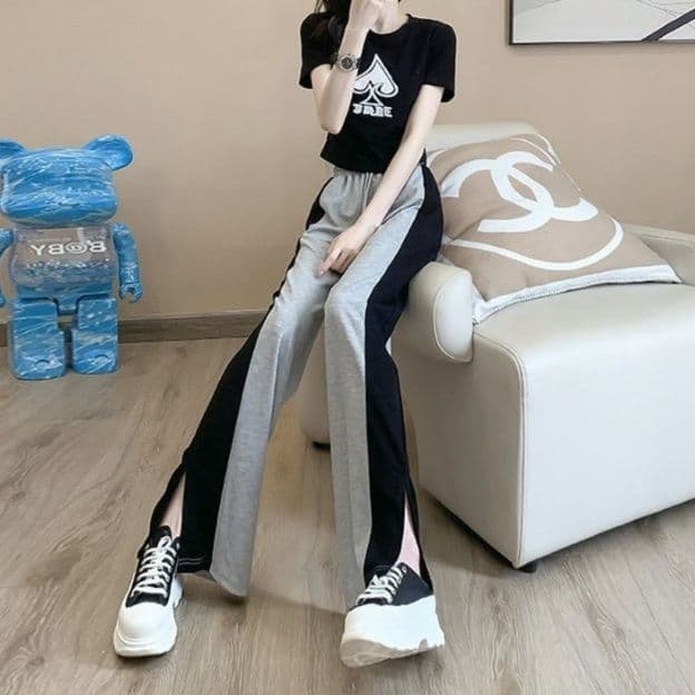 【レディース上下セット】スウェットパンツ スタイリッシュ切替デザインセットアップ