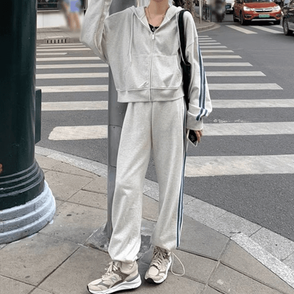 【レディース上下セット】スウェットパンツ ラインデザイン ストレートスウェット