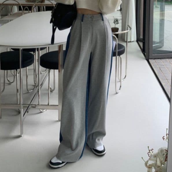 【レディース】デニム切替ワイドスウェットパンツ
