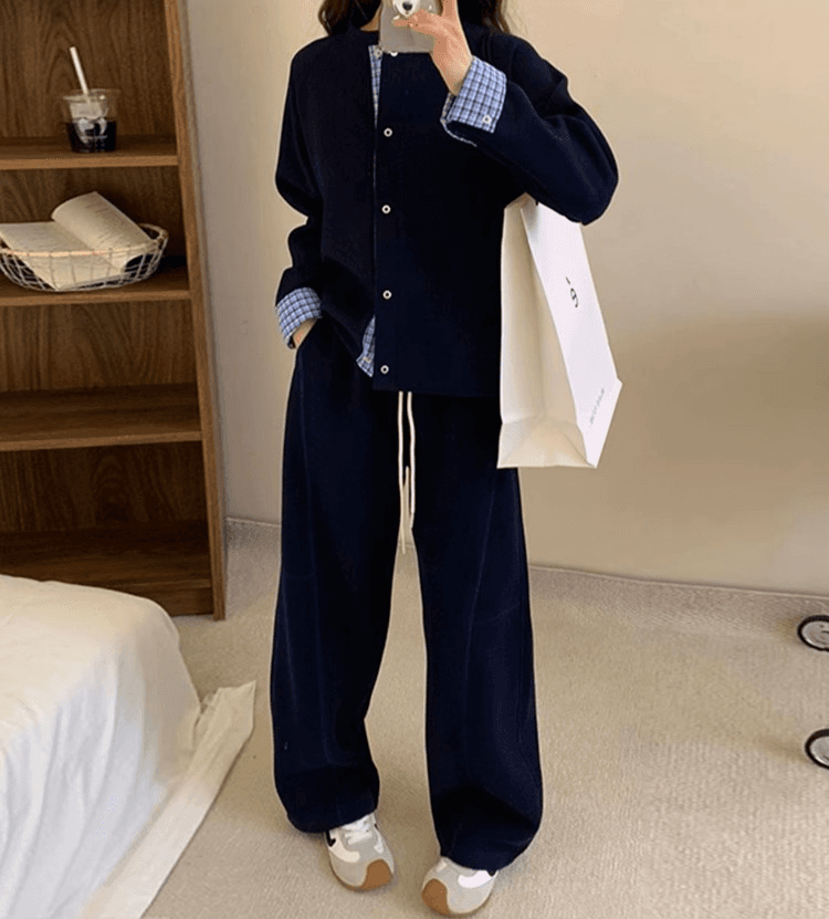 【レディース上下セット】スウェットパンツ スウェットパンツ 切替リラックスワイドパンツ