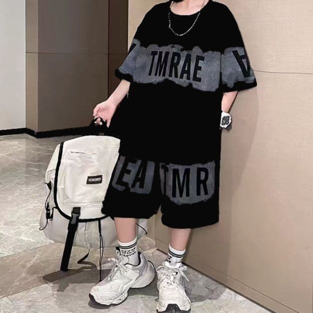 【キッズ上下セット】スウェットパンツ グラデーション柄文字入りリラックスショート