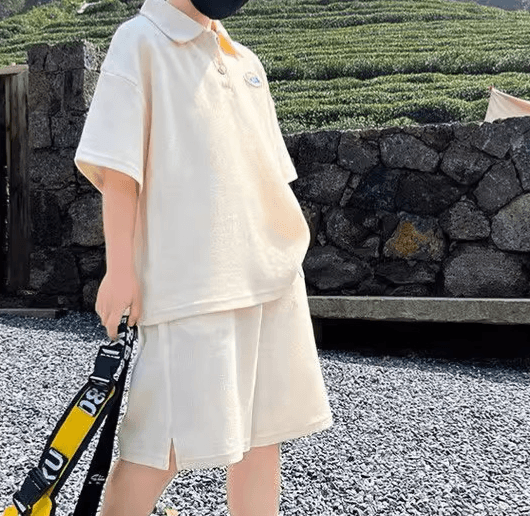 【キッズ上下セット】スウェットパンツ 子供用ポロシャツセットアップ半袖ショート