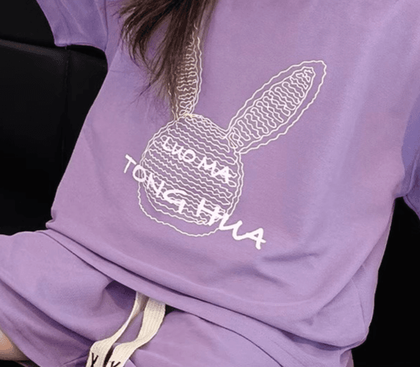 【キッズ上下セット】スウェットパンツ うさぎ刺繍ショートパンツセット