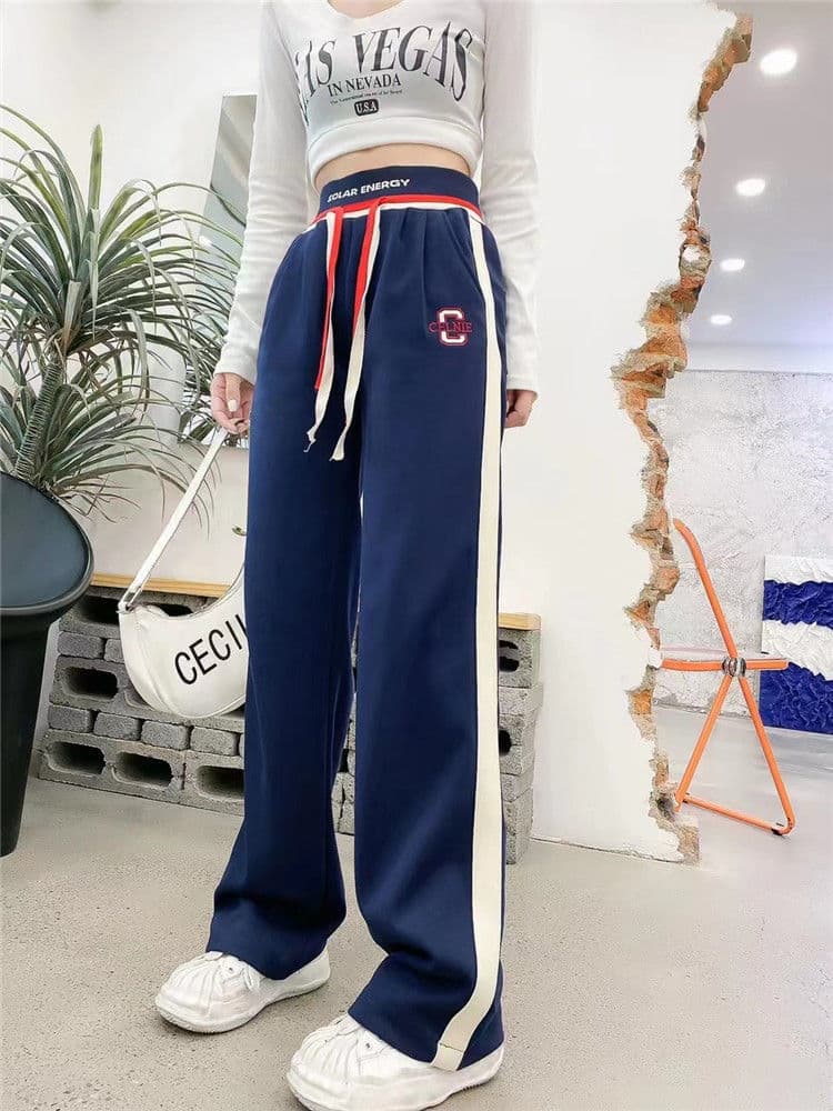 【レディース】スウェットパンツ ロゴ入りサイドライン ゆるパンツ