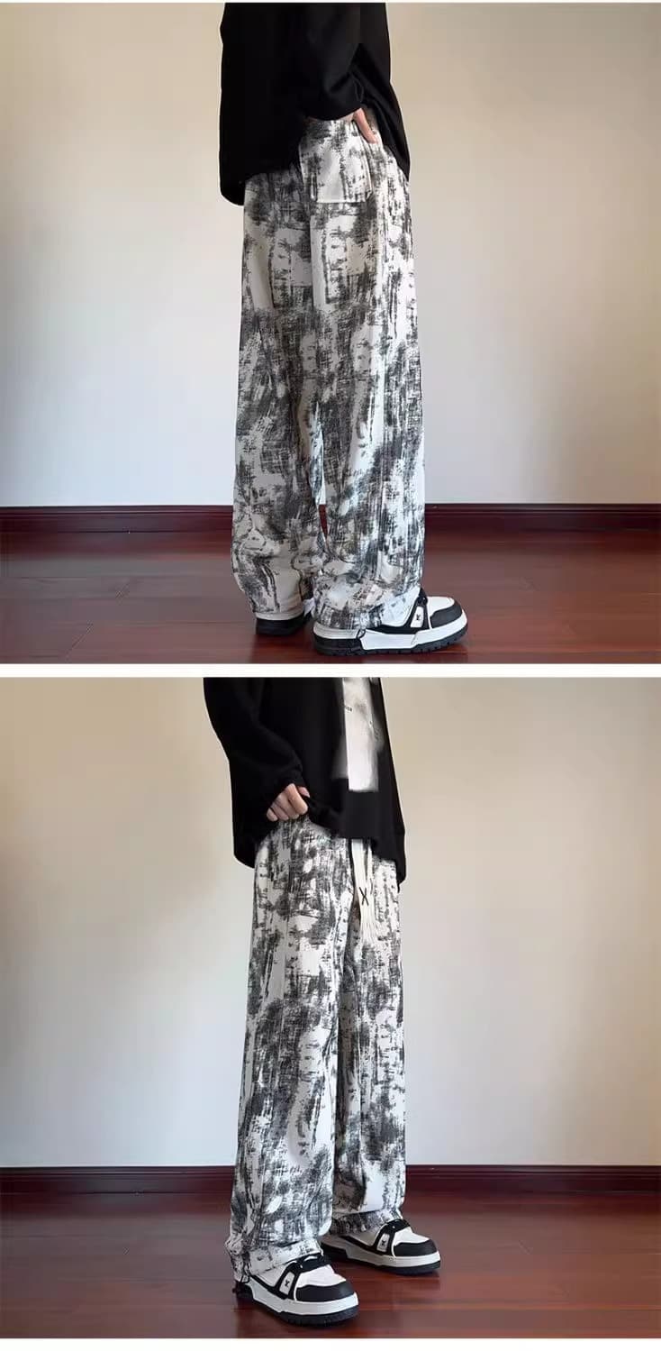 【メンズ】スウェットパンツ 筆跡模様 ゆったりスウェットパンツ
