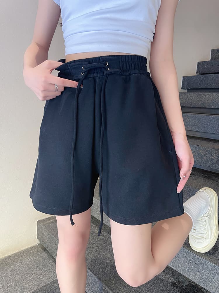 【レディース】スウェットパンツ リラックス紐付きショートパンツ