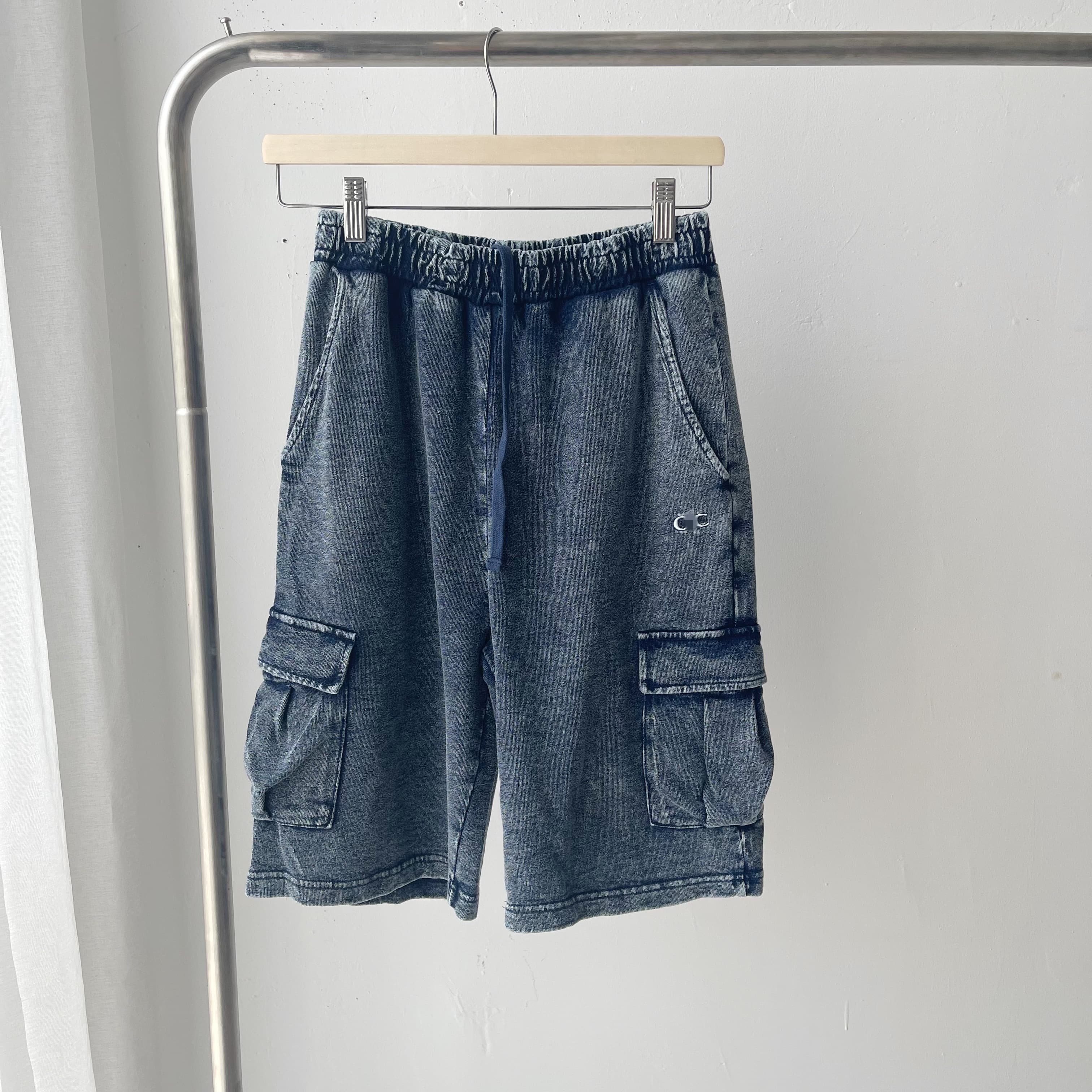 【メンズ】スウェットパンツ ヴィンテージ風カーゴポケット付きショートパンツ