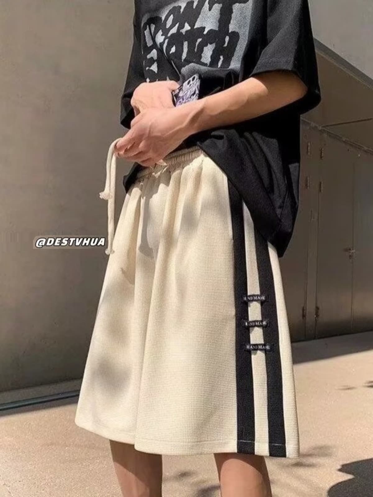 【メンズ】スウェットパンツ ツーラインワッフル生地ショートパンツ
