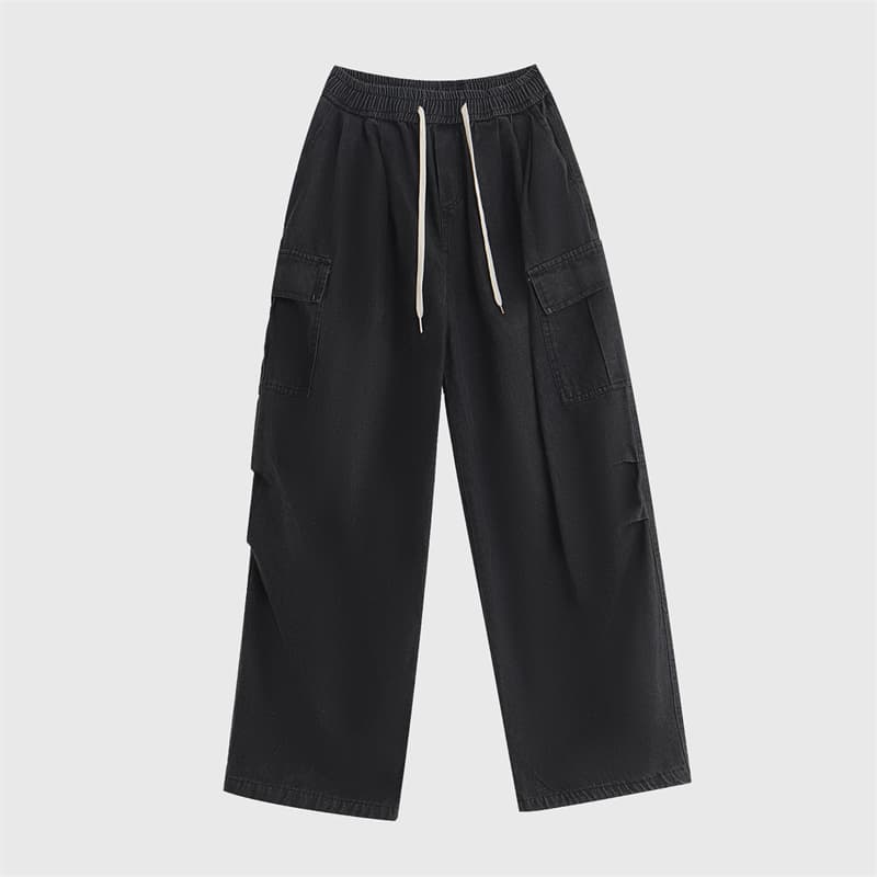【レディース】カーゴポケット付きデニムワイドスウェットパンツ