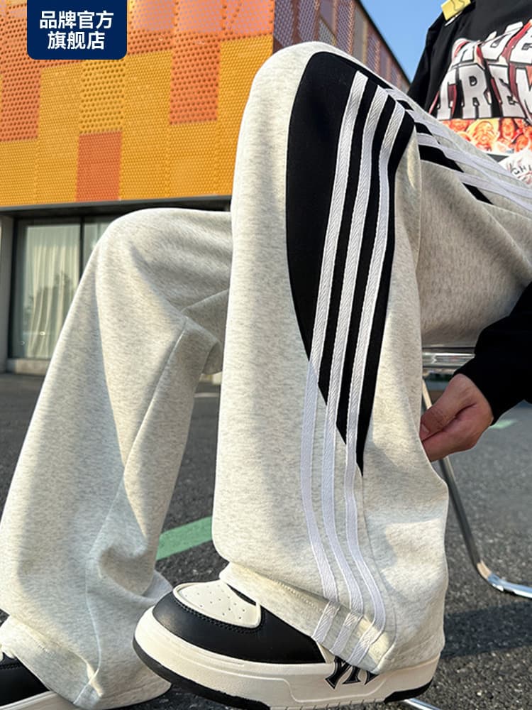 スウェットパンツ スウェットパンツ 三本ライン入りゆったりスポーツパンツ