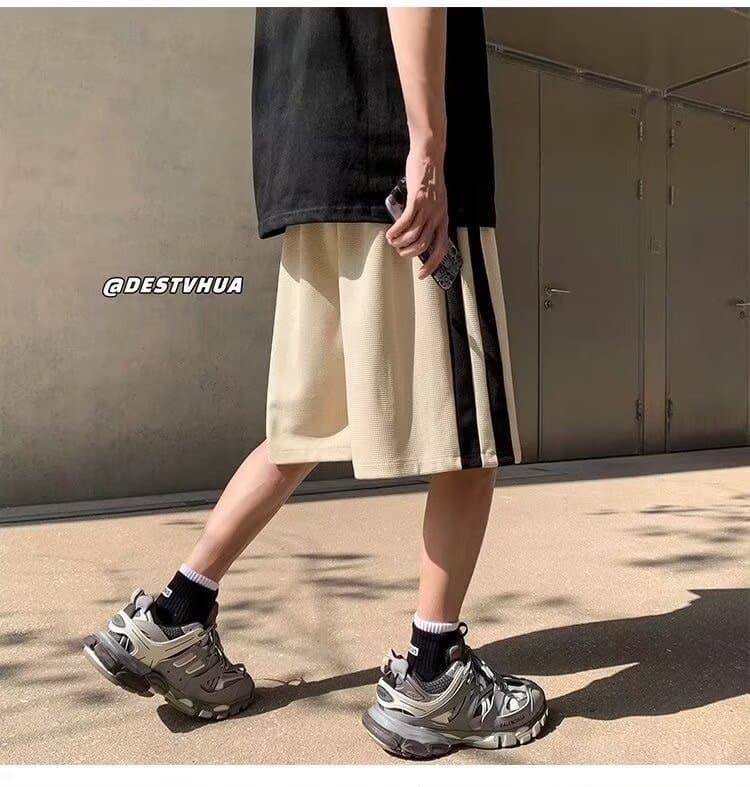 【メンズ】スウェットパンツ ツーラインワッフル生地ショートパンツ