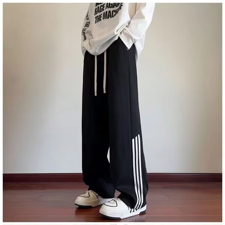 【メンズ】スウェットパンツ 三本線デザイン ゆったりスウェットパンツ
