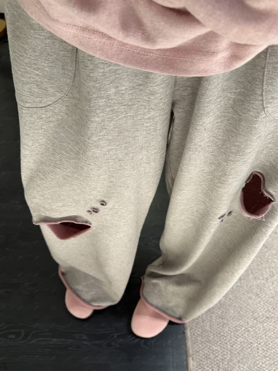 【レディース】スウェットパンツ ヴィンテージダメージワイドフレアパンツ