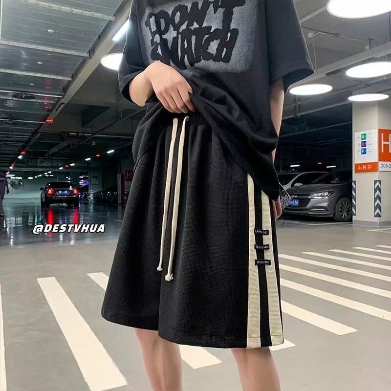 【メンズ】スウェットパンツ ツーラインワッフル生地ショートパンツ