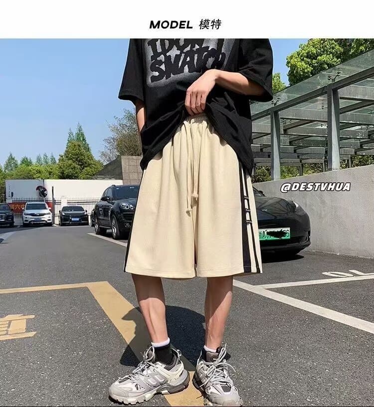 【メンズ】スウェットパンツ ツーラインワッフル生地ショートパンツ