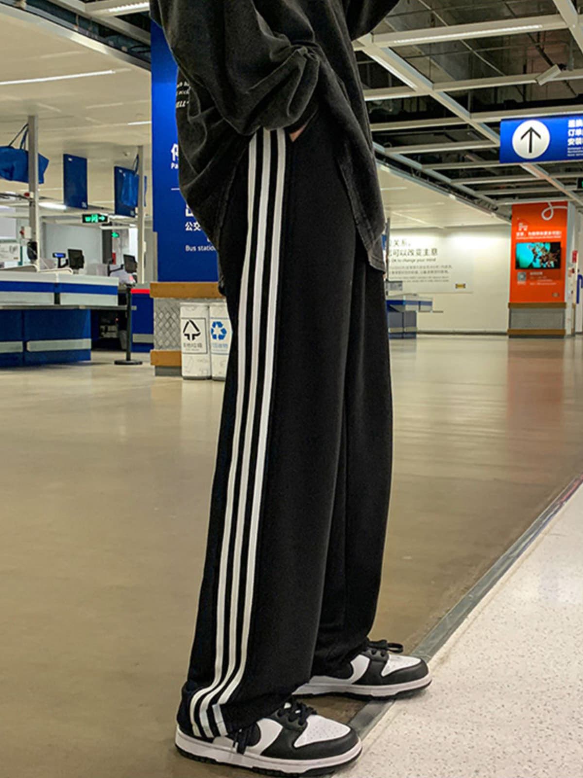スウェットパンツ スウェットパンツ サイドライン装飾 リラックスワイドパンツ