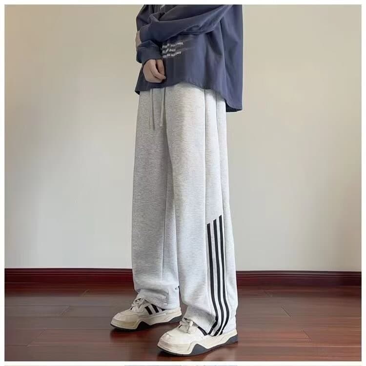 【メンズ】スウェットパンツ 三本線デザイン ゆったりスウェットパンツ