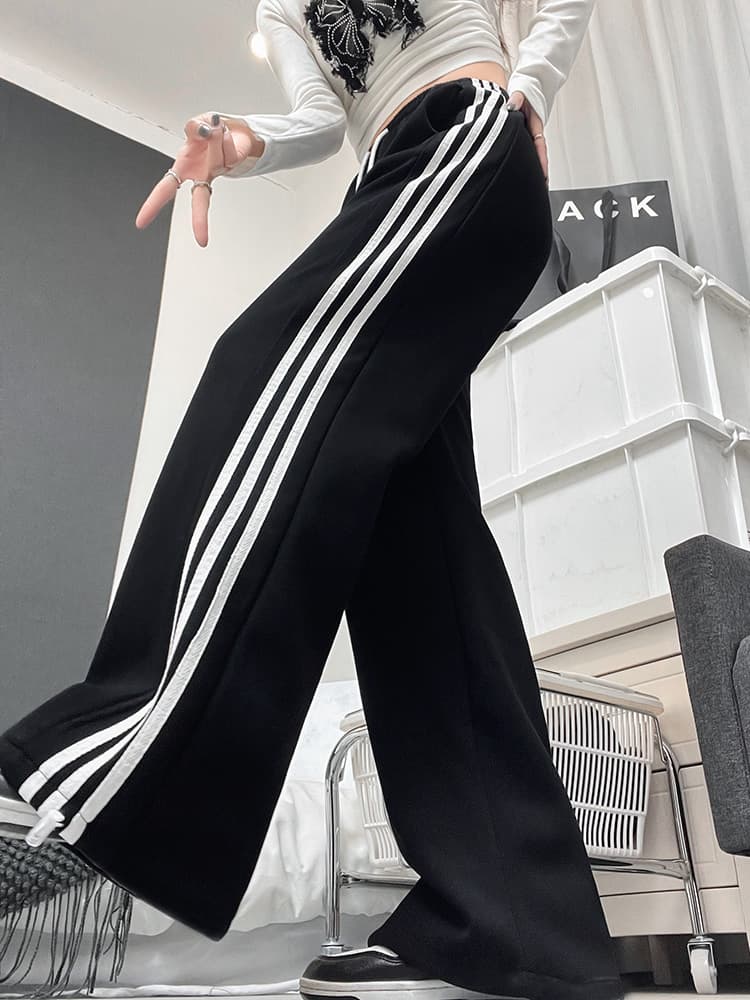 【レディース】スウェットパンツ 三本線ゆったりスウェットパンツ