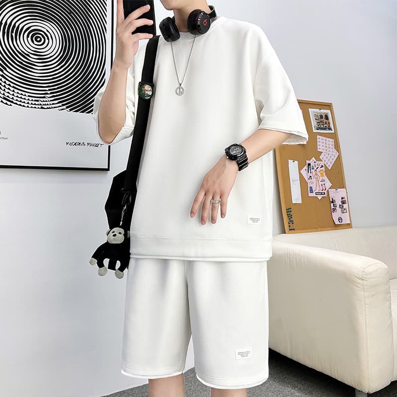 【上下セット】スウェットパンツ スウェットパンツ ゆったり快適 パイピング半袖セットアップ