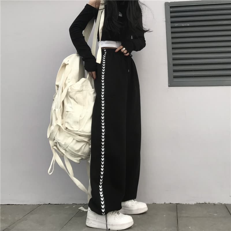 【レディース】サイドラインワイドスウェットパンツ