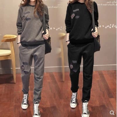 【レディース上下セット】スウェットパンツ スウェットパンツ デザインワッペン細身スウェット