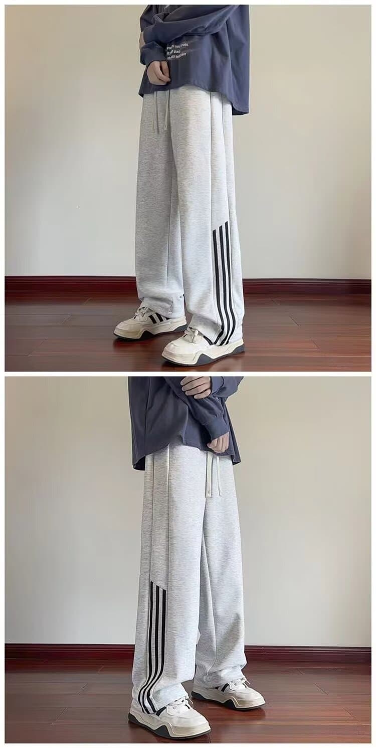 【メンズ】スウェットパンツ 三本線デザイン ゆったりスウェットパンツ