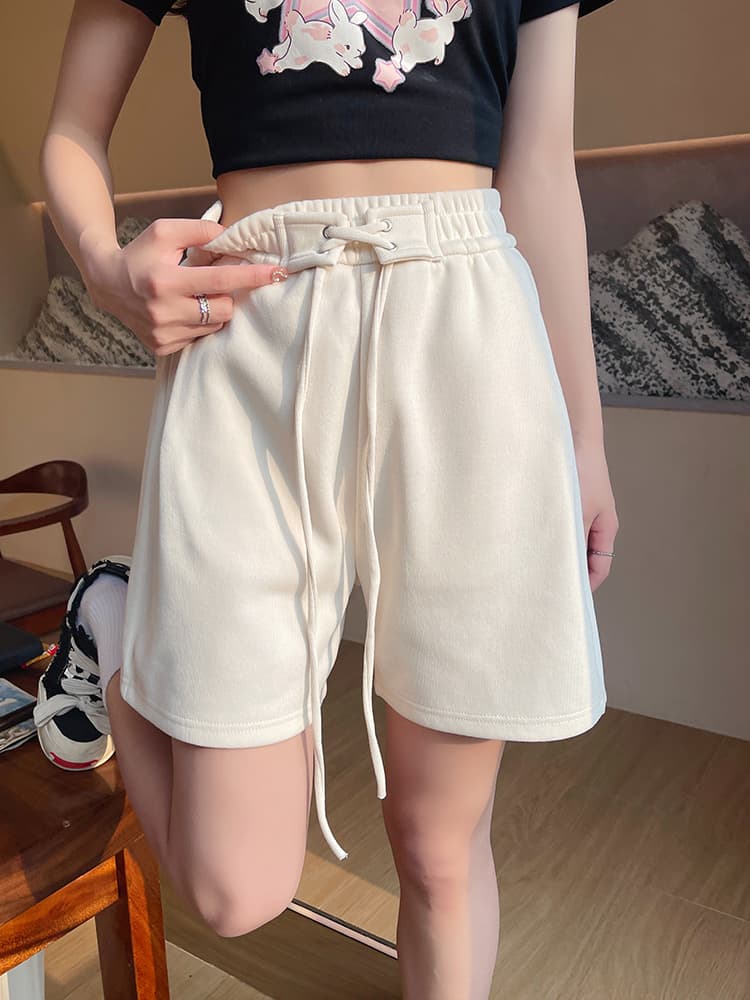 【レディース】スウェットパンツ リラックス紐付きショートパンツ