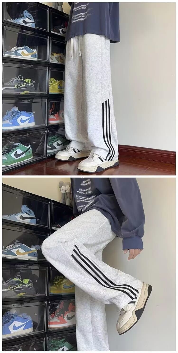 【メンズ】スウェットパンツ 三本線デザイン ゆったりスウェットパンツ