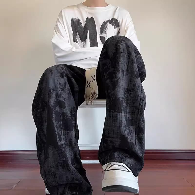 【メンズ】スウェットパンツ 筆跡模様 ゆったりスウェットパンツ